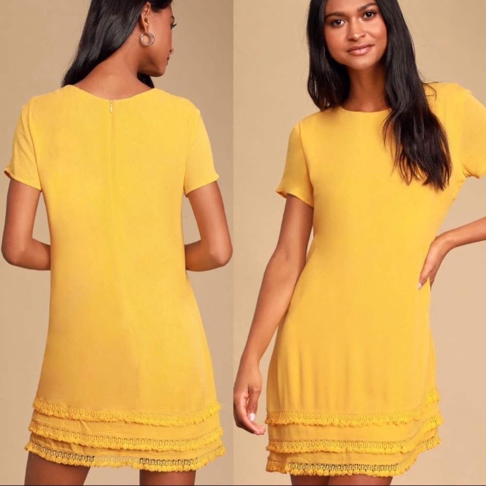 Lulus Buenos Aires Golden Yellow Shift Dress S